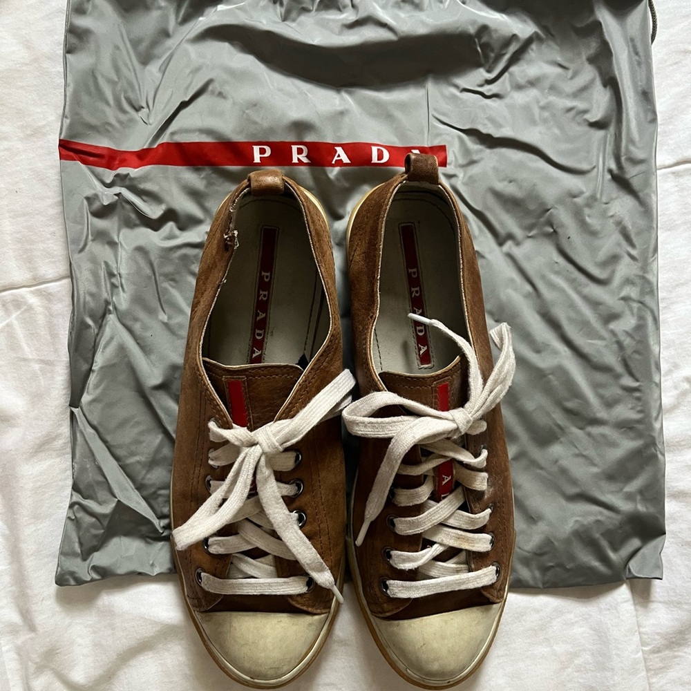 Prada Brown Leather Slip-On Sneakers with White Insoles - Picture 8 of 8